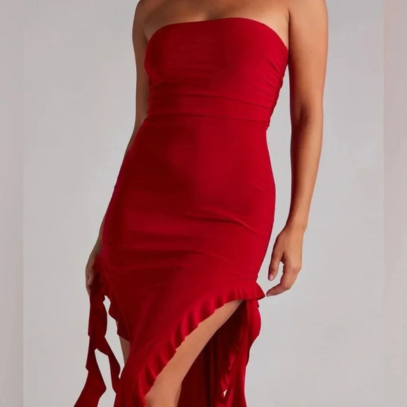 Windsor Flirtatious Aura Ruffled High Slit Midi Dress - Picture 3 of 4